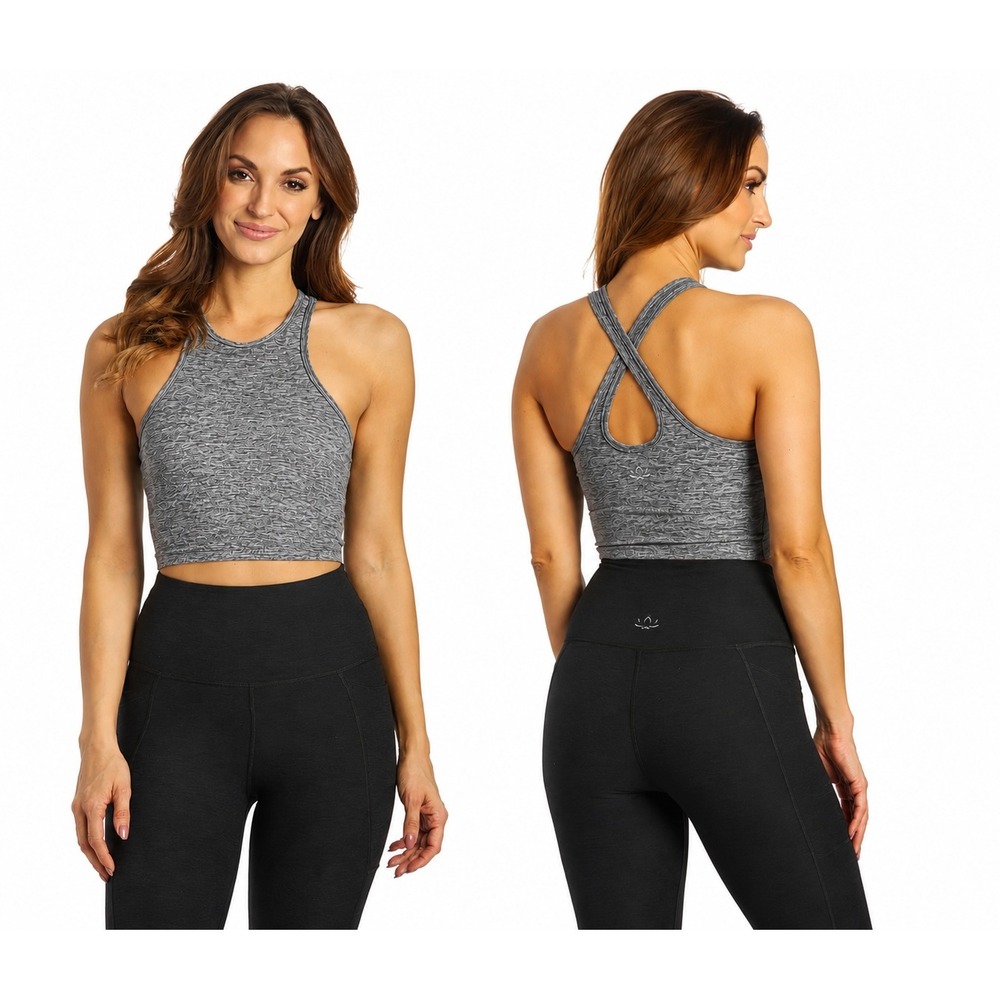 Beyond Yoga Spacedye Slim Racerback Cropped Tank Top Grey Gym Active Women Small